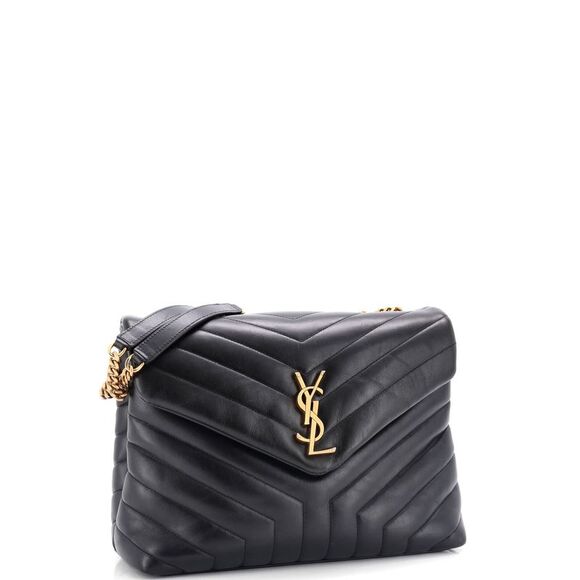 Saint Laurent Loulou Shoulder Bag Matelasse Chevron Leather Medium Black - Picture 2 of 7